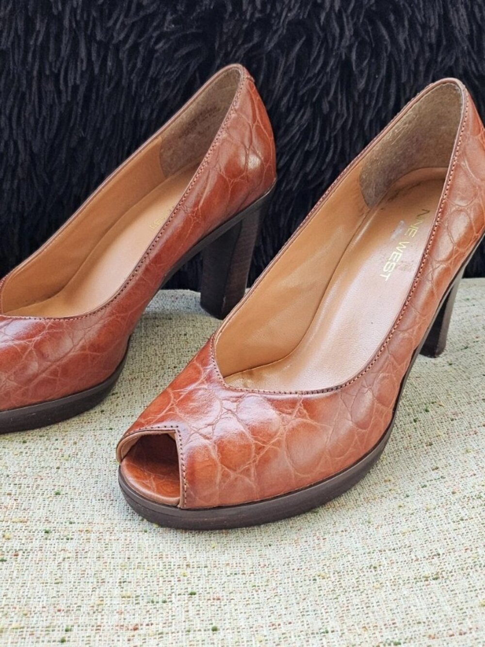 Nine West Women Heel Pump sandal Shoes Brown Leather Upper Size 6.5M - Picture 5 of 12